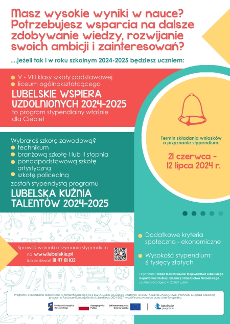 STEPENDIA MARSZAŁKA WOJEWÓDZTWA LUBELSKIEGO NA ROK 2024/2025