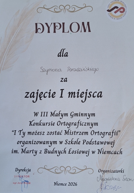 Mistrz ortografii z klasy 3a