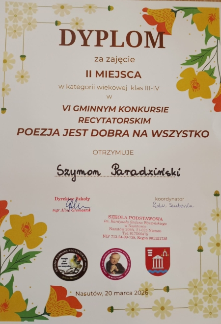 Sukcesy klasy 3a w konkursie recytatorskim 